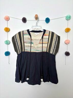 Anthropologie Black Boho Multicolor Embroidered Blouse